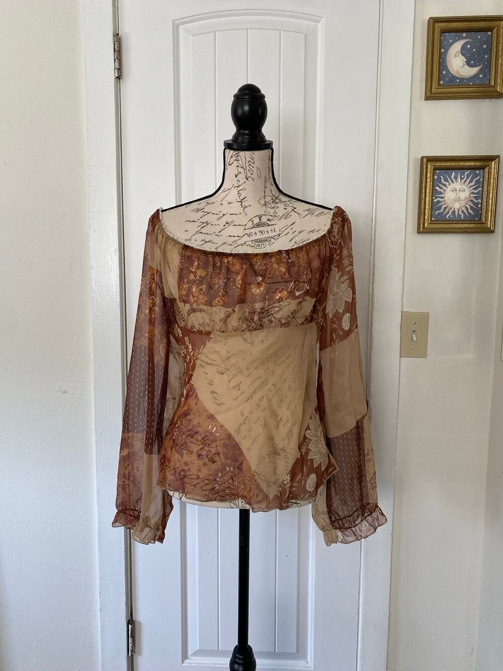 Vintage Y2K Wet Seal Floral Mesh Lace Handkerchief Top Size M